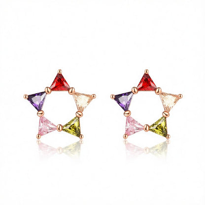 Multicolor Crystal and 18K Rose Gold-Plated Triangle Star Stud Earrings, cubic zirconia stud earrings for women, side view