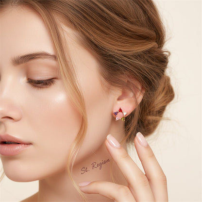 Multicolor Crystal and 18K Rose Gold-Plated Triangle Star Stud Earrings, cubic zirconia stud earrings for women, styled look
