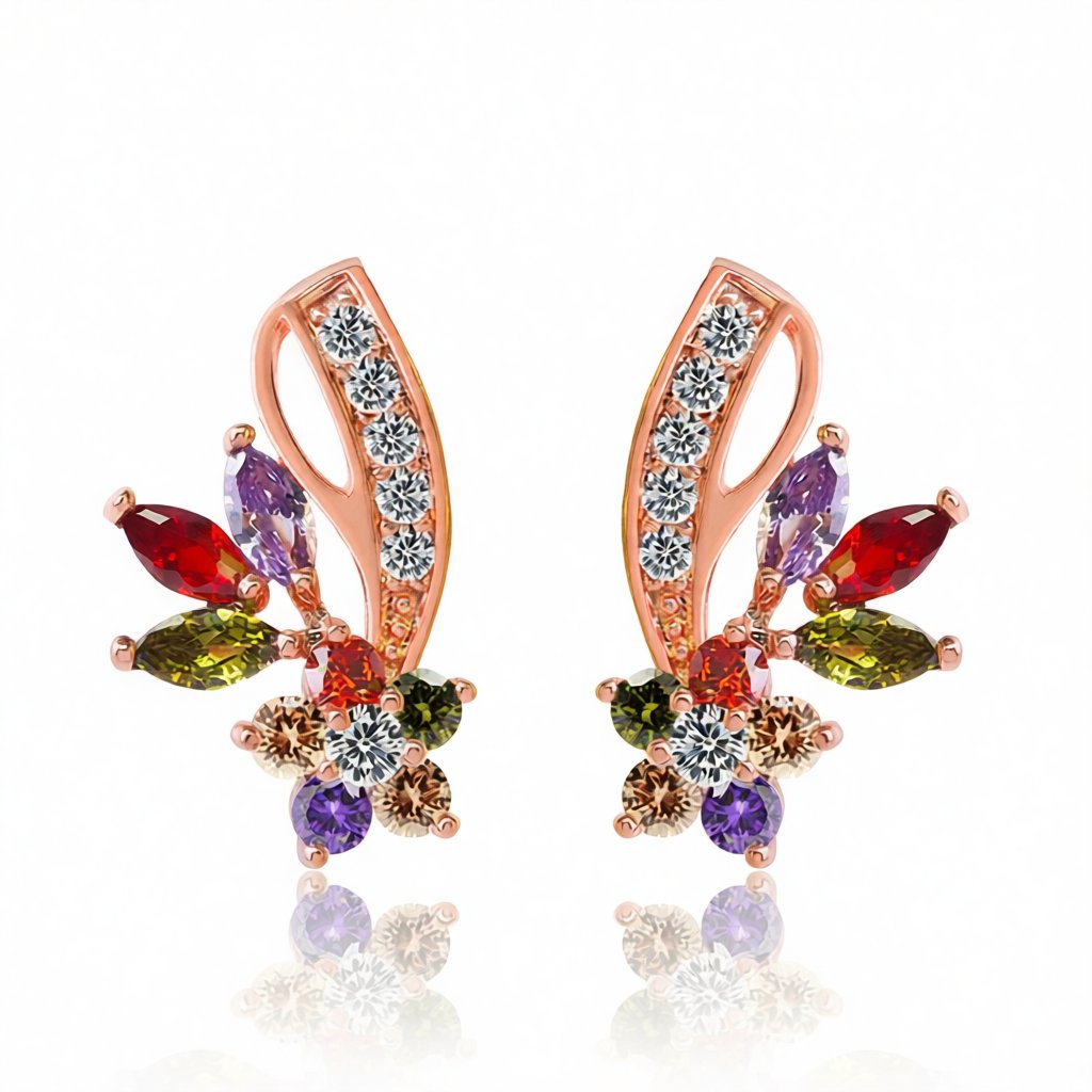 Multicolor Crystal and Cubic Zirconia Clustered Flower Stud Earrings, drop earrings for women, side view