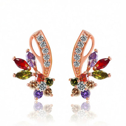 Multicolor Crystal and Cubic Zirconia Clustered Flower Stud Earrings, drop earrings for women, side view