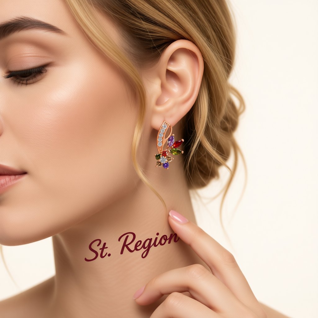 Multicolor Crystal and Cubic Zirconia Clustered Flower Stud Earrings, drop earrings for women, styled look
