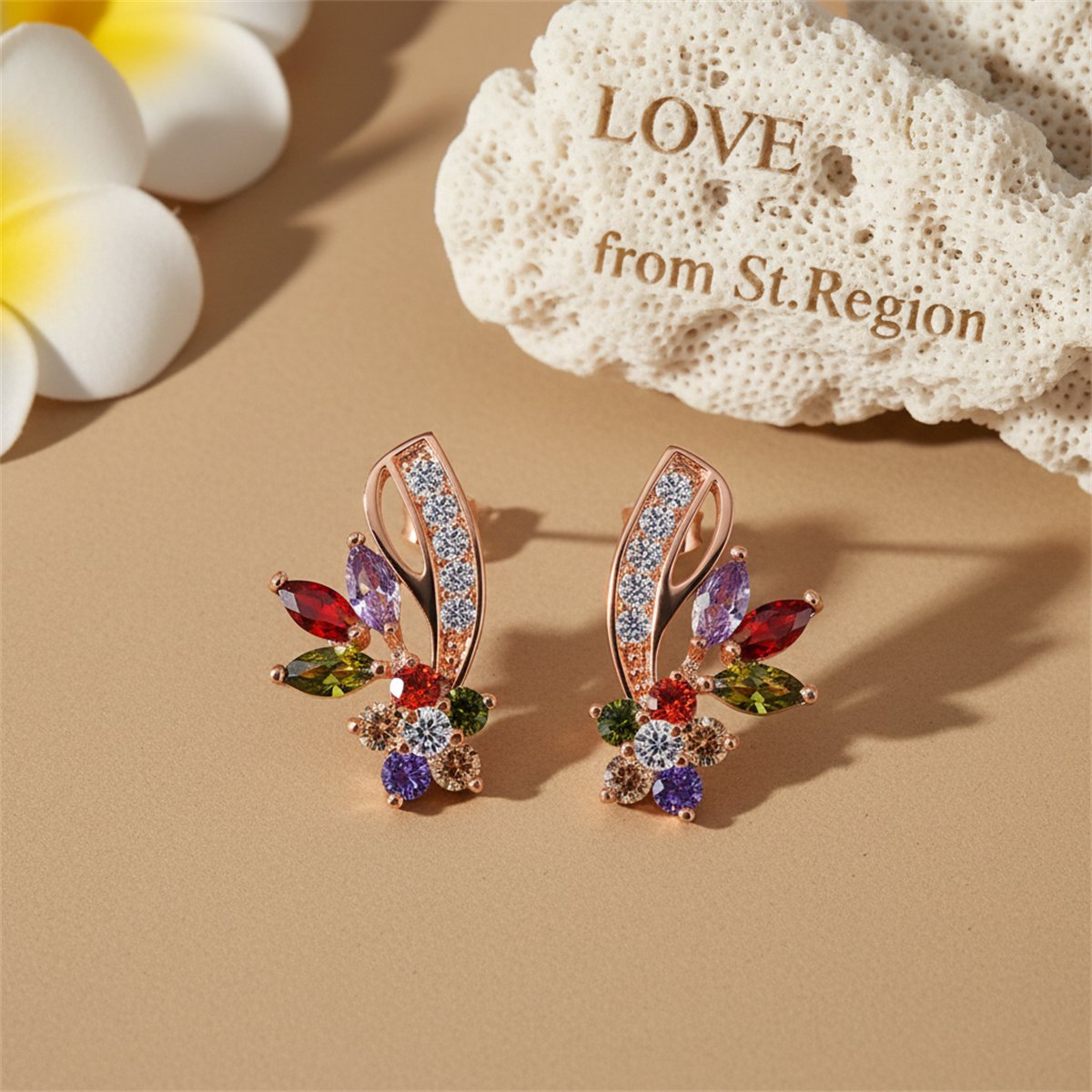 Multicolor Crystal and Cubic Zirconia Clustered Flower Stud Earrings, drop earrings for women, lifestyle look