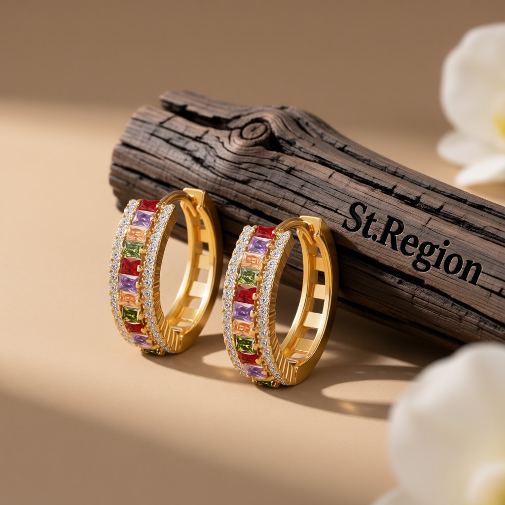 Crystal and Cubic Zirconia Princess Huggie Earrings, huggie earrings, everyday style, front view