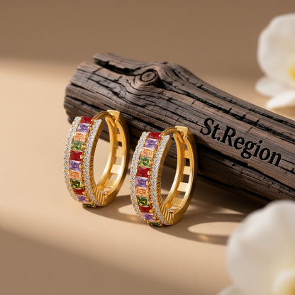 Crystal and Cubic Zirconia Princess Huggie Earrings, huggie earrings, everyday style, front view