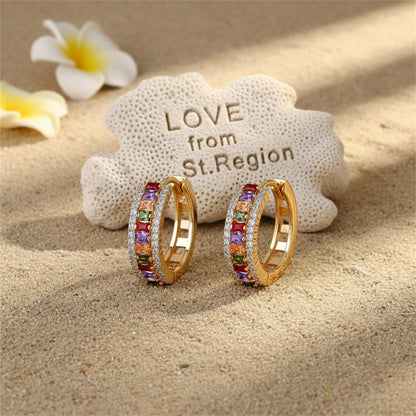 Crystal and Cubic Zirconia Princess Huggie Earrings, huggie earrings, everyday style, lifestyle look