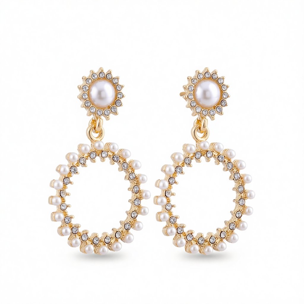 Pearl and Cubic Zirconia 18K Gold-Plated Open Circle Drop Earrings, gold drop earrings for women, side view