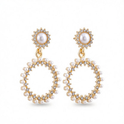 Pearl and Cubic Zirconia 18K Gold-Plated Open Circle Drop Earrings, gold drop earrings for women, side view