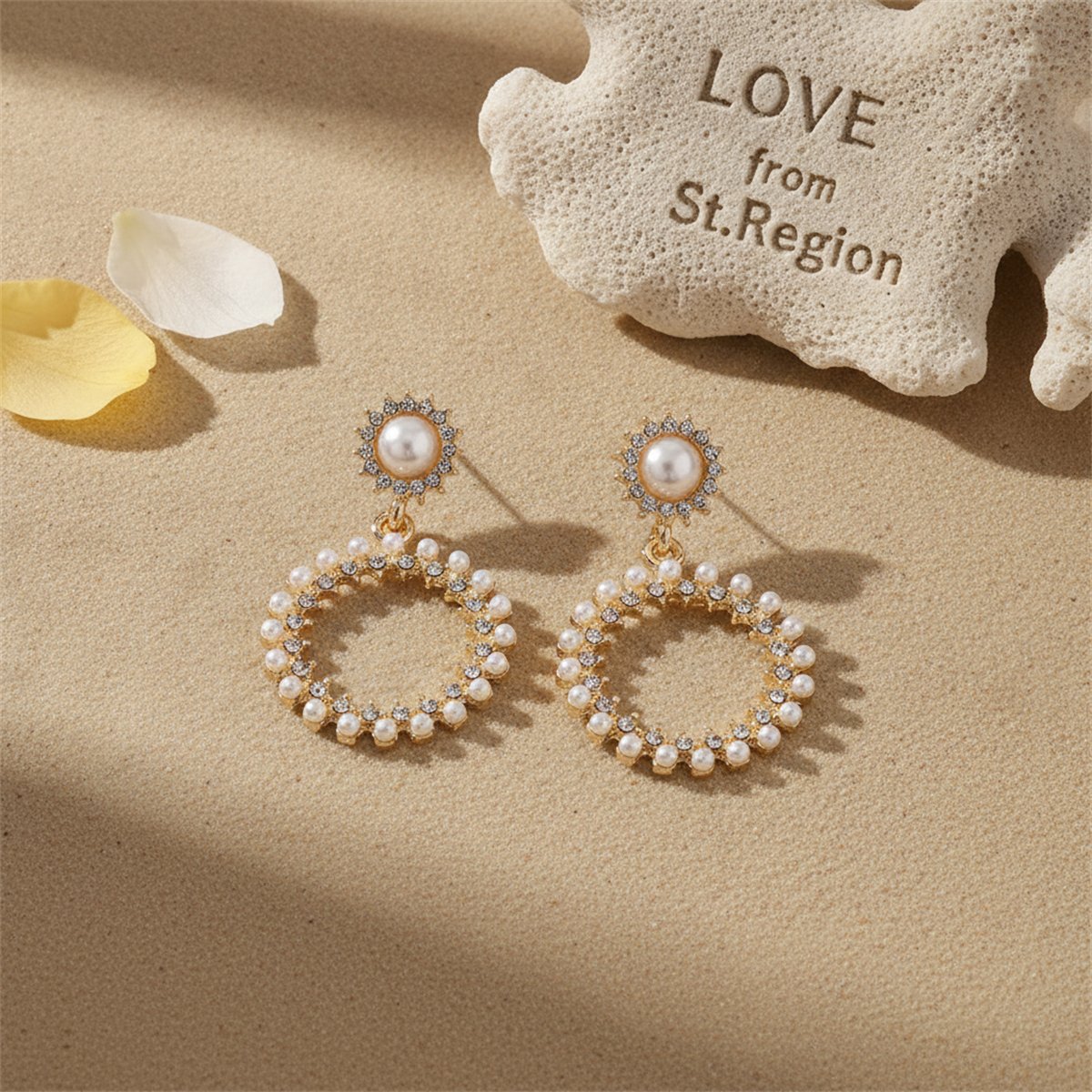 Pearl and Cubic Zirconia 18K Gold-Plated Open Circle Drop Earrings, gold drop earrings for women, lifestyle look