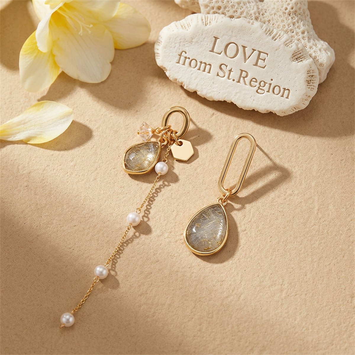 Purple Crystal and Pearl Asymmetrical Drop Earrings, drop earrings for women, dainty minimalist design, lifestyle look