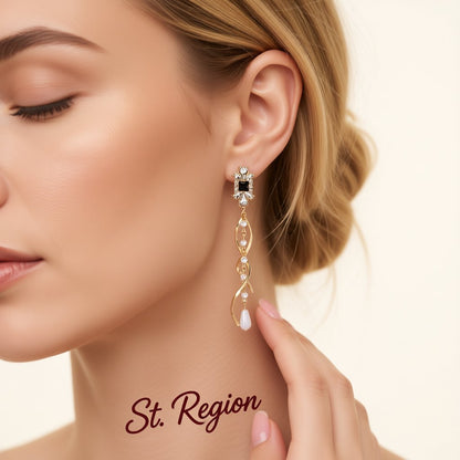 Cubic Zirconia and Pearl 18K Gold-Plated Twist Drop Earrings, gold drop earrings for women, styled look