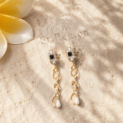 Cubic Zirconia and Pearl 18K Gold-Plated Twist Drop Earrings, gold drop earrings for women, lifestyle look