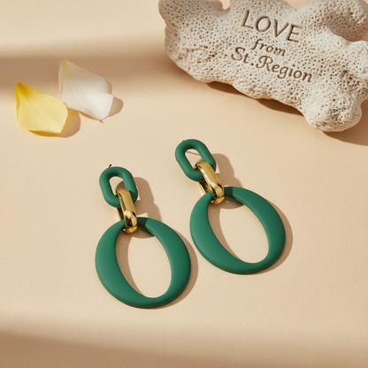 Dark Green Enamel & 18K Gold-Plated Openwork Oval Drop Earrings - Street Region