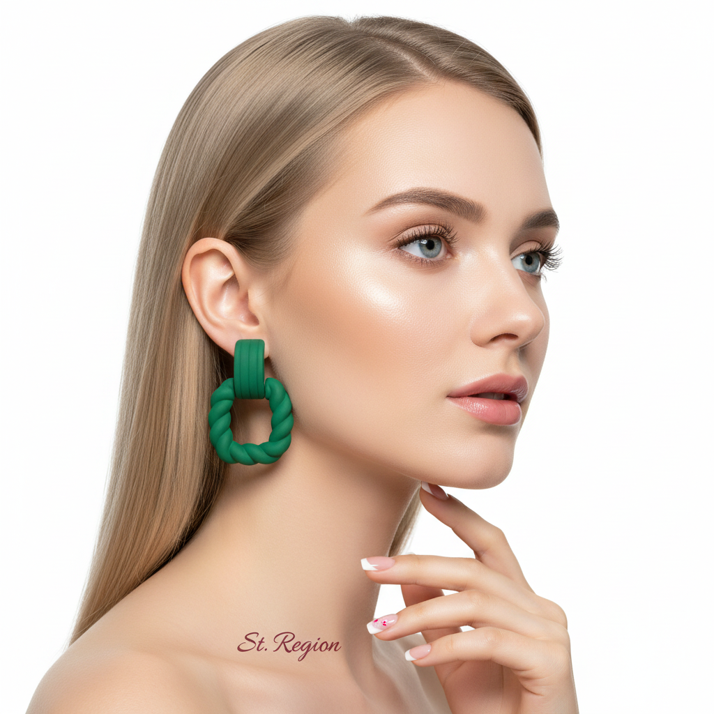 Dark Green Resin & Silver-Plated Twine Square Drop Earrings - Street Region