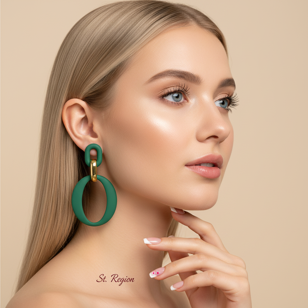 Dark Green Enamel & 18K Gold-Plated Openwork Oval Drop Earrings - Street Region