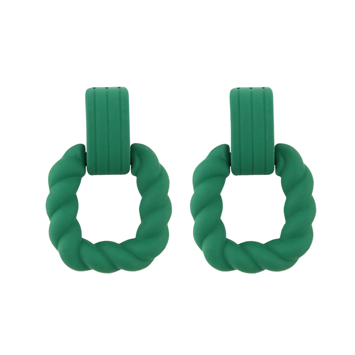 Dark Green Resin & Silver-Plated Twine Square Drop Earrings