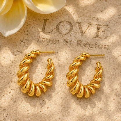 18K Gold-Plated Spiral Hoop Earrings, gold huggie earrings, vintage-inspired design, lifestyle look