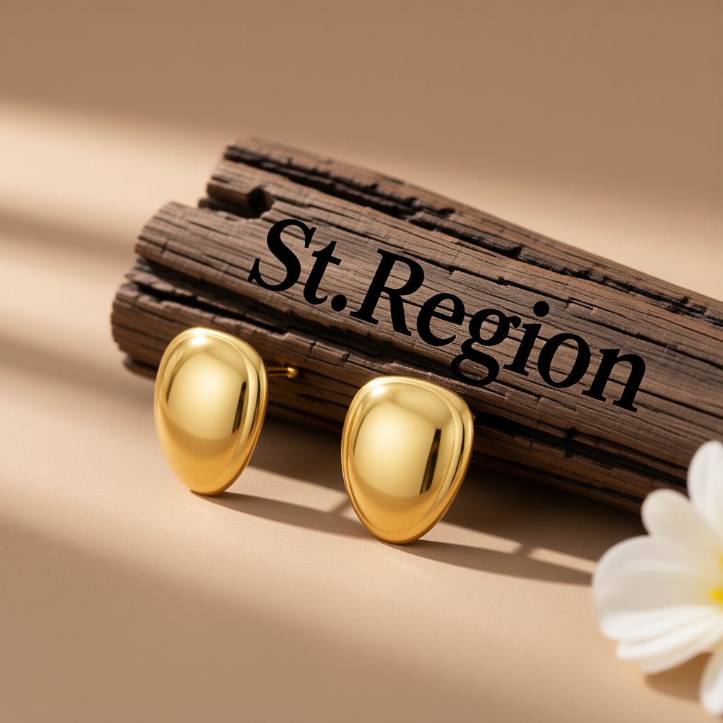 18K Gold-Plated Rounded Stud Earrings, gold stud earrings for women, botanical inspired, front view