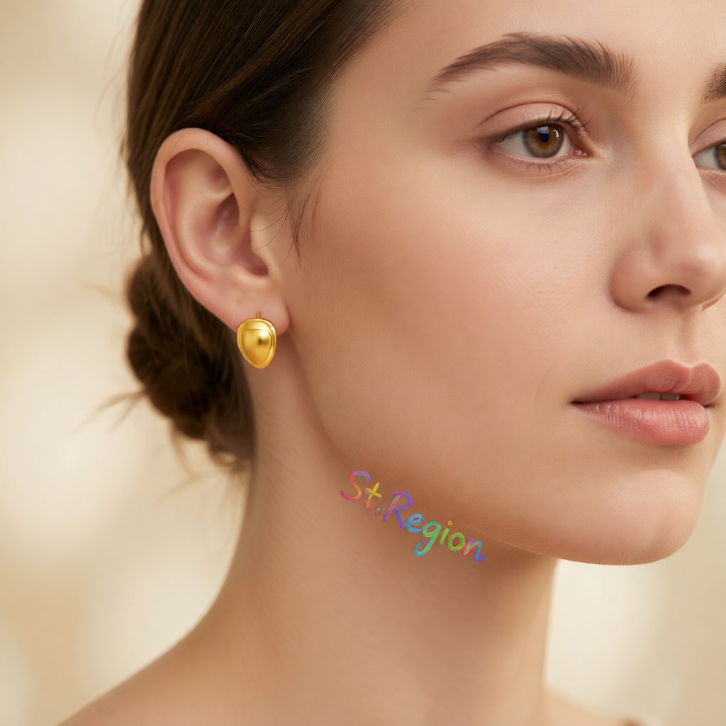 18K Gold-Plated Rounded Stud Earrings, gold stud earrings for women, botanical inspired, styled look