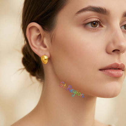 18K Gold-Plated Rounded Stud Earrings, gold stud earrings for women, botanical inspired, styled look