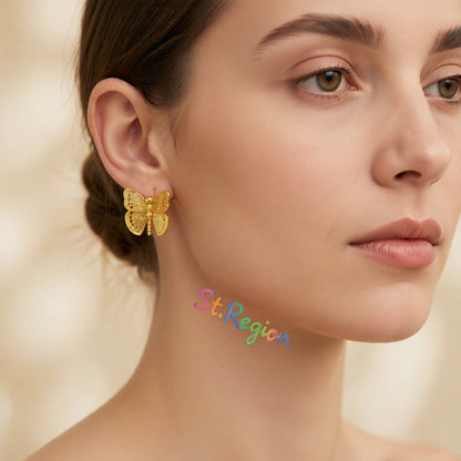 Cubic Zirconia and 18K Gold-Plated Butterfly Stud Earrings, gold stud earrings for women, elegant gift for her, styled look