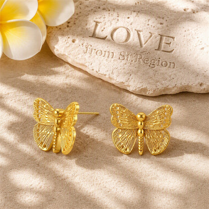 Cubic Zirconia and 18K Gold-Plated Butterfly Stud Earrings, gold stud earrings for women, lifestyle look