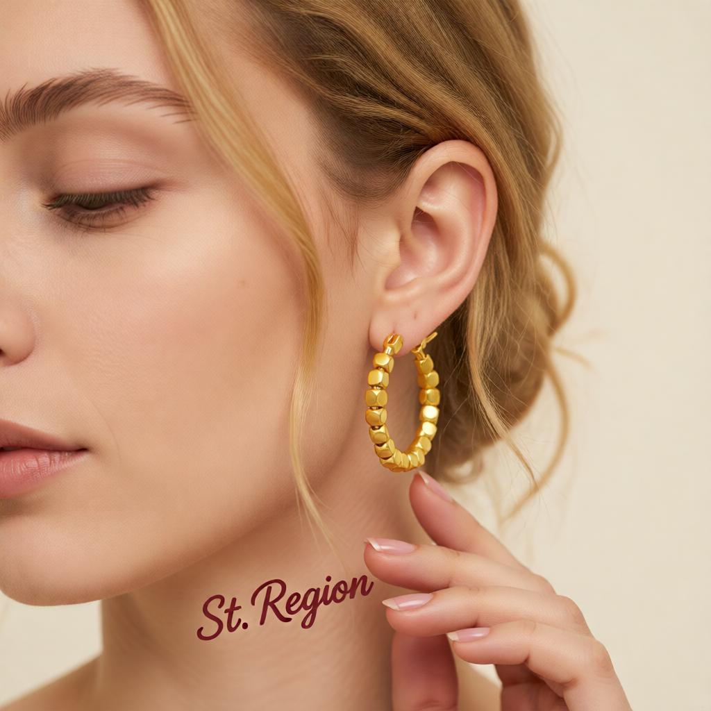 18K Gold-Plated Beaded Hoop Earrings, gold huggie earrings, everyday style, styled look