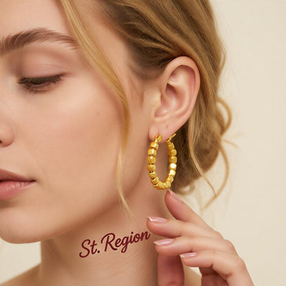 18K Gold-Plated Beaded Hoop Earrings, gold huggie earrings, everyday style, styled look
