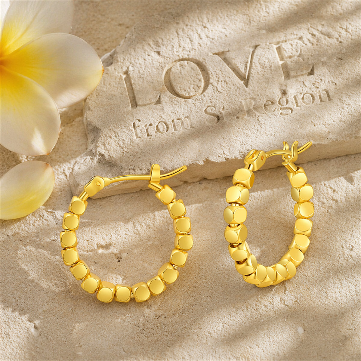18K Gold-Plated Beaded Hoop Earrings