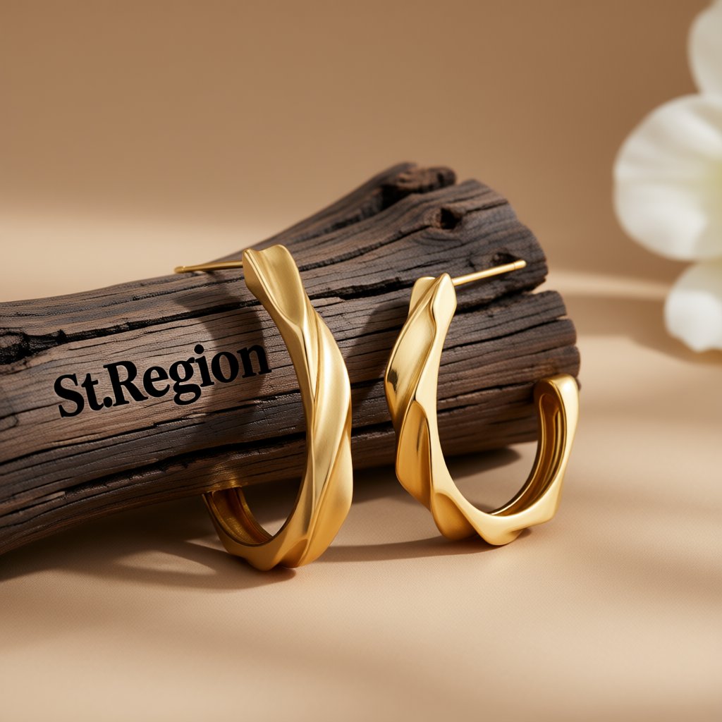 18K Gold-Plated Cut Huggie Earrings, gold huggie earrings, elegant gift for her, front view