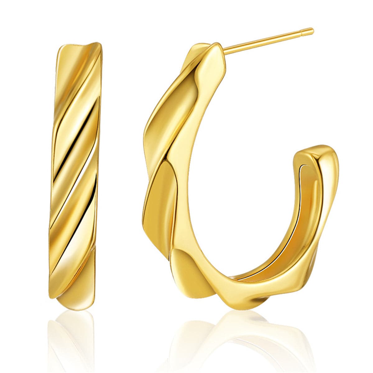 18K Gold-Plated Cut Huggie Earrings, gold huggie earrings, elegant gift for her, side view