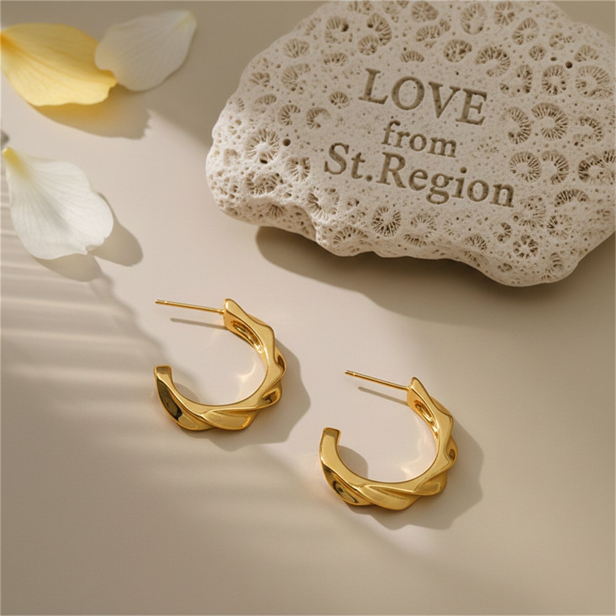18K Gold-Plated Cut Huggie Earrings, gold huggie earrings, elegant gift for her, lifestyle look