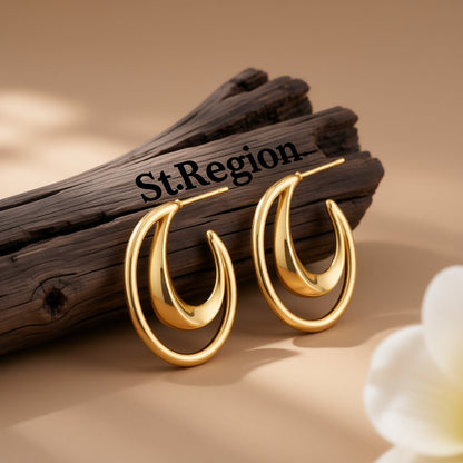 18K Gold-Plated Openwork Moon Drop Earrings, gold huggie earrings, elegant gift for her, front view