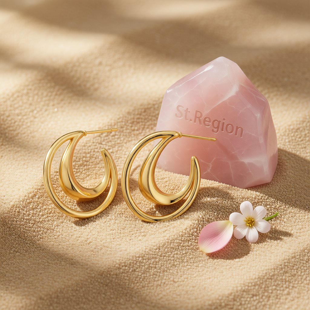 18K Gold-Plated Openwork Moon Drop Earrings, gold huggie earrings, elegant gift for her, detail close-up