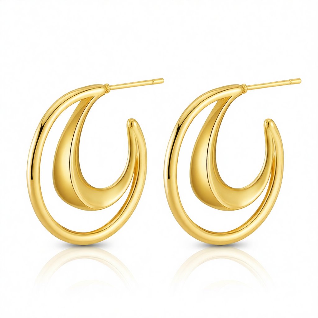 18K Gold-Plated Openwork Moon Drop Earrings, gold huggie earrings, elegant gift for her, side view