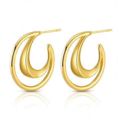 18K Gold-Plated Openwork Moon Drop Earrings, gold huggie earrings, elegant gift for her, side view