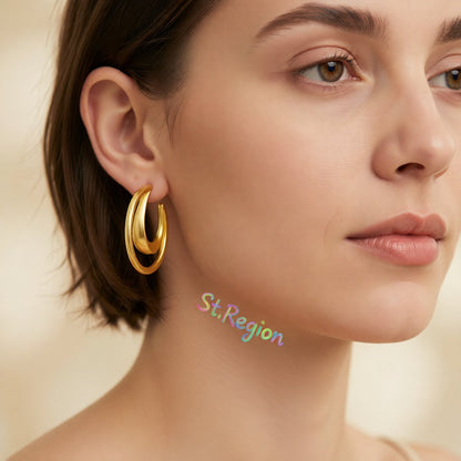 18K Gold-Plated Openwork Moon Drop Earrings, gold huggie earrings, elegant gift for her, styled look