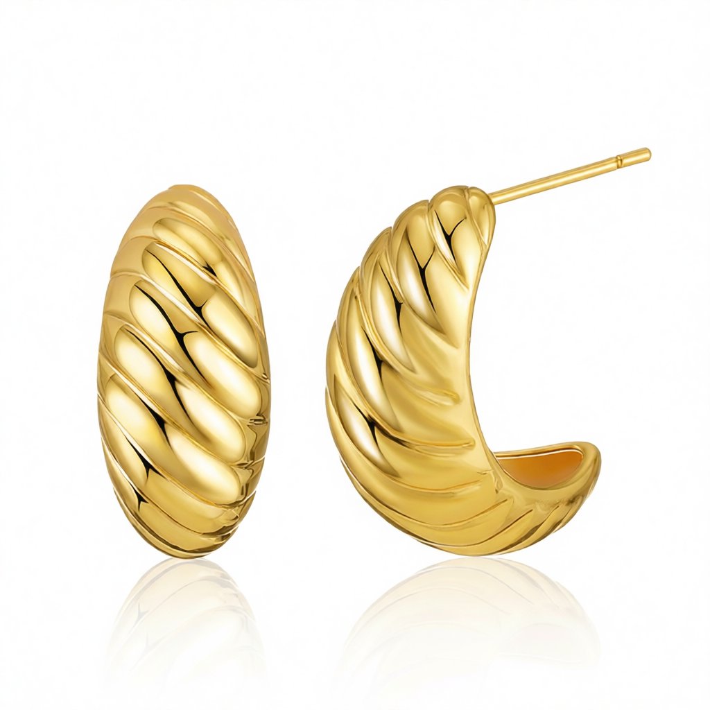 18K Gold-Plated Twisted Huggie Earrings, gold huggie earrings, vintage-inspired design, side view