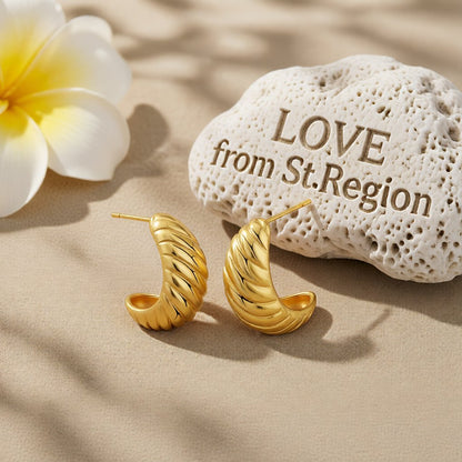 18K Gold-Plated Twisted Huggie Earrings, gold huggie earrings, vintage-inspired design, lifestyle look