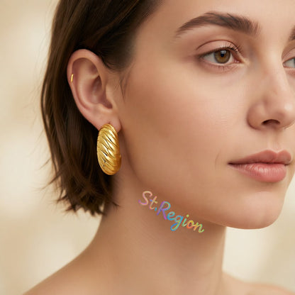 18K Gold-Plated Twisted Huggie Earrings, gold huggie earrings, vintage-inspired design, styled look