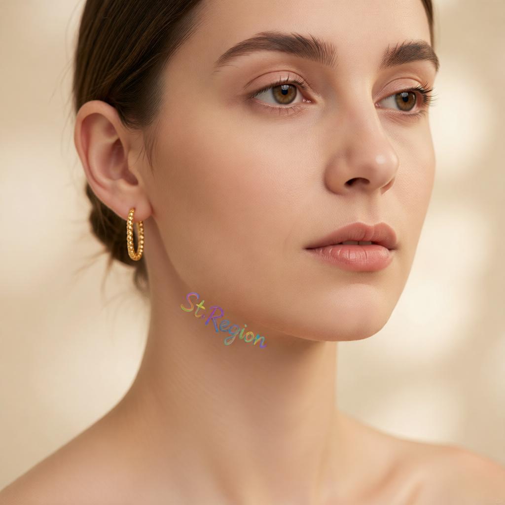 18K Gold-Plated Beaded U-Shaped Huggie Earrings, gold huggie earrings, everyday style, styled look