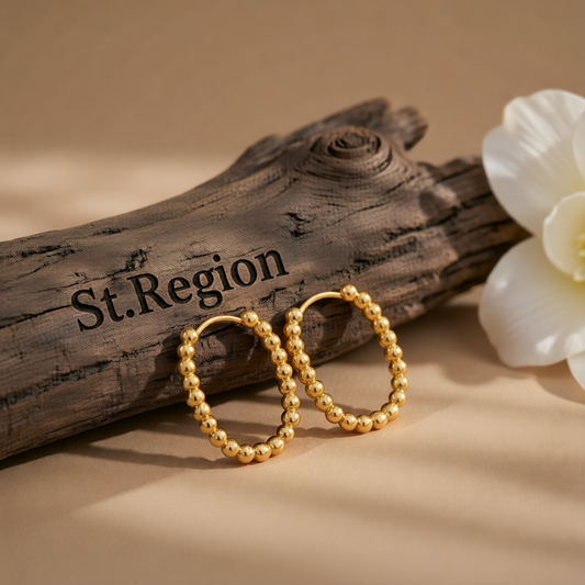 18K Gold-Plated Beaded U-Shaped Huggie Earrings