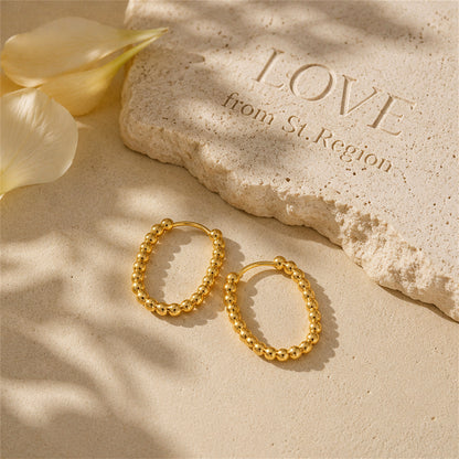 18K Gold-Plated Beaded U-Shaped Huggie Earrings