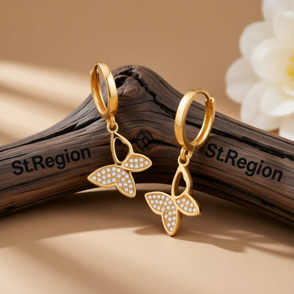 Cubic Zirconia and 18K Gold-Plated Butterfly Huggie Earrings, gold huggie earrings, elegant gift for her, front view