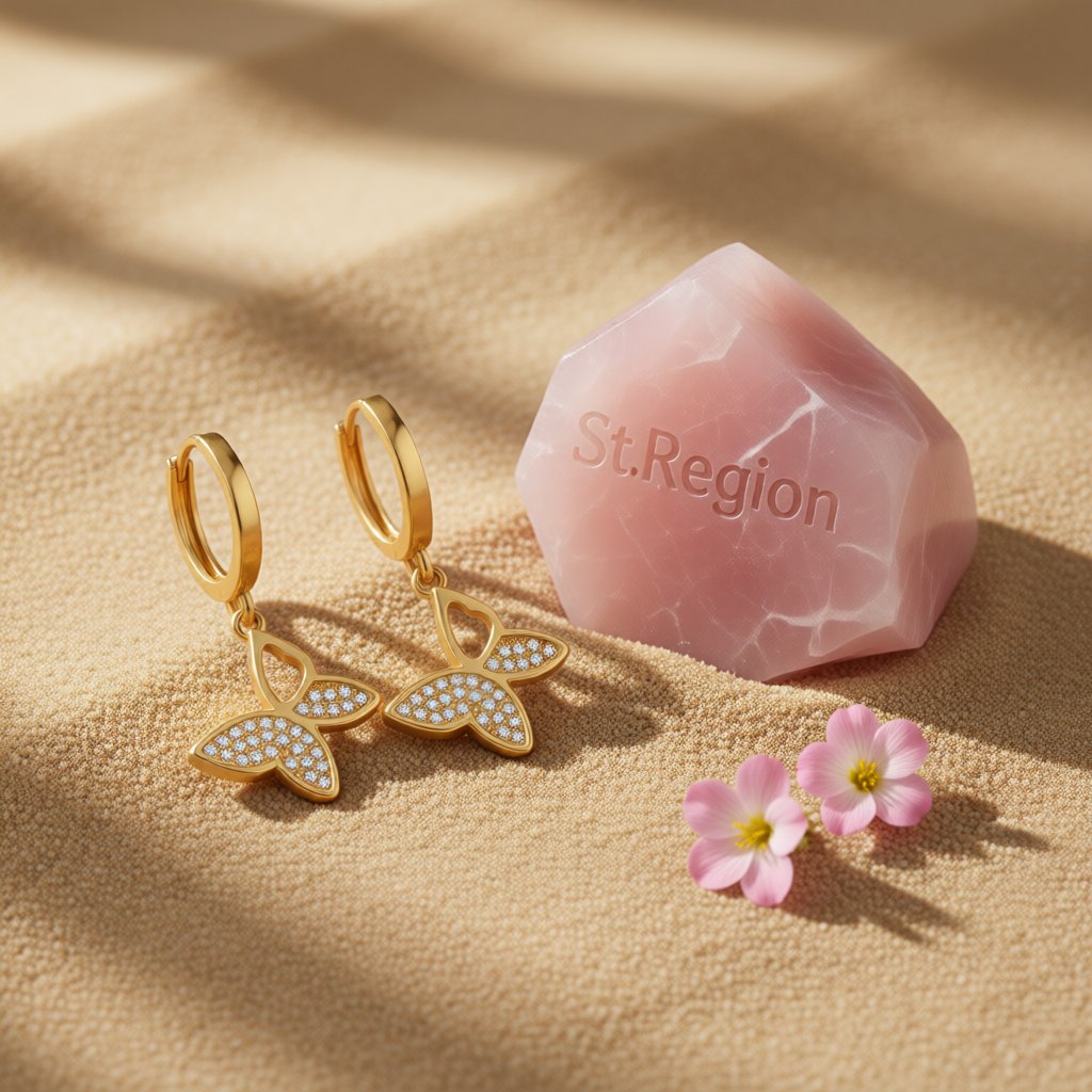 Cubic Zirconia and 18K Gold-Plated Butterfly Huggie Earrings, gold huggie earrings, elegant gift for her, detail close-up