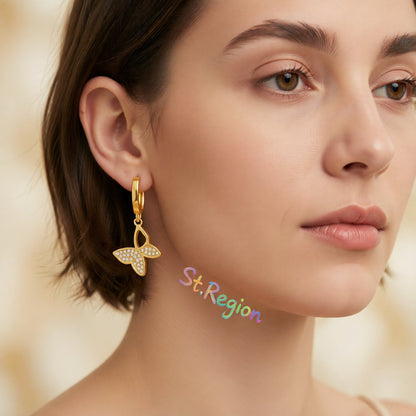 Cubic Zirconia and 18K Gold-Plated Butterfly Huggie Earrings, gold huggie earrings, elegant gift for her, styled look