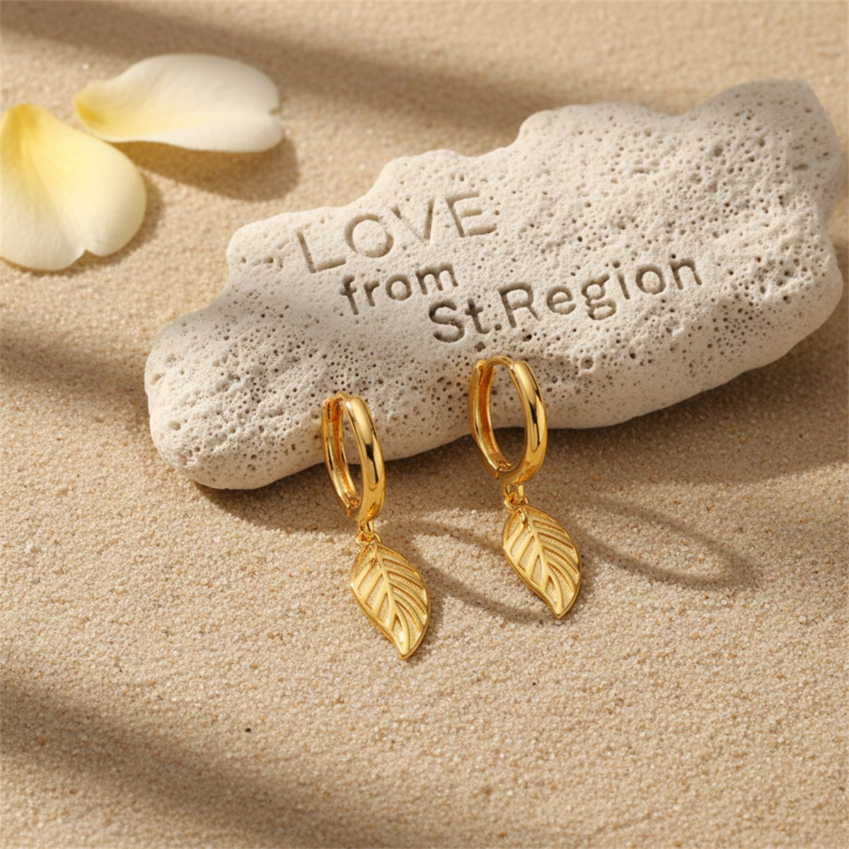 18K Gold-Plated Leaf Huggie Earrings, gold huggie earrings, dainty minimalist design, lifestyle look