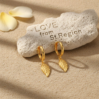 18K Gold-Plated Leaf Huggie Earrings, gold huggie earrings, dainty minimalist design, lifestyle look