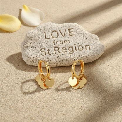 18K Gold-Plated Disc Tassel Huggie Earrings, gold huggie earrings, vintage-inspired design, lifestyle look