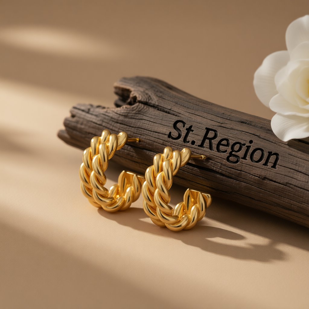 18K Gold-Plated Stacked Twine Stud Earrings, gold huggie earrings, everyday style, front view