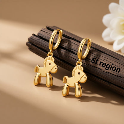 18K Gold-Plated Pony Huggie Earrings, gold huggie earrings, everyday style, front view